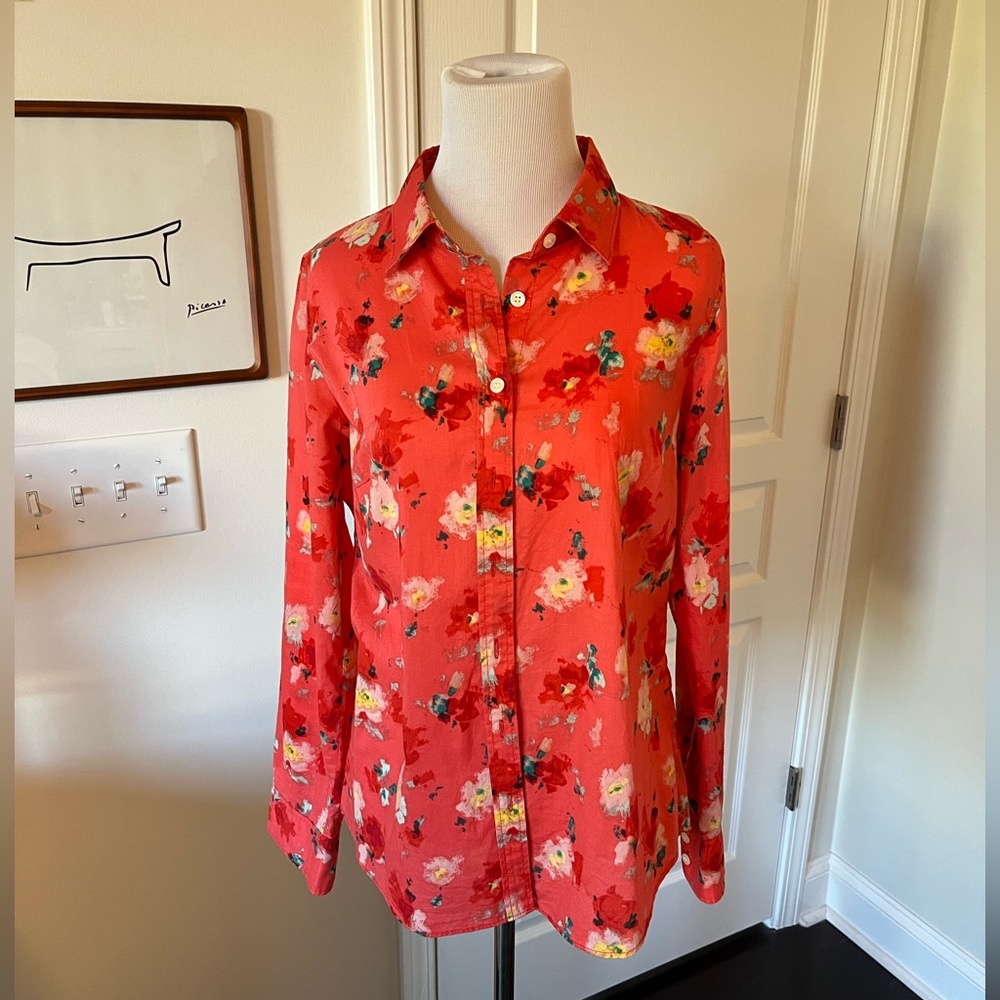 J. Crew Coral Floral Button-Down The Perfect Shirt Small 100% Cotton